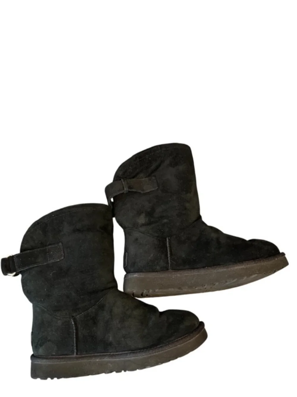 UGG Remora Boots Women's Size 10 Black Suede Shearling Buckle Winter Boots EUC